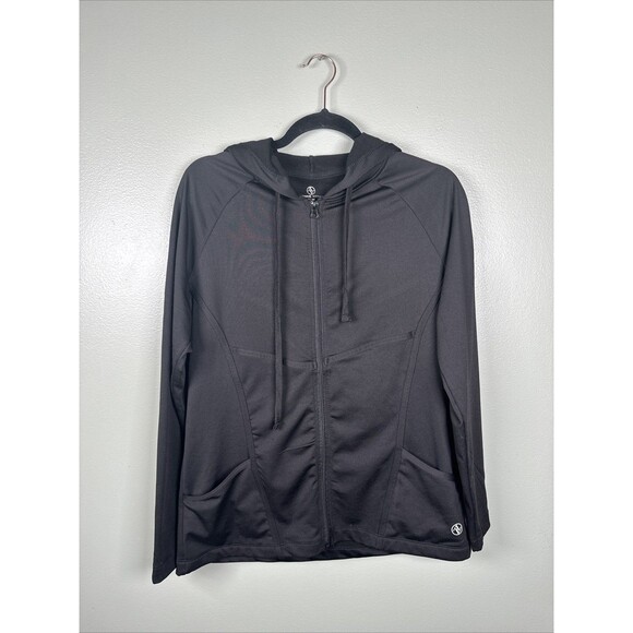 Adrienne Vittadini Sport Hoodie Jacket Women's Size Large Black Full Zip Pockets - Picture 1 of 7